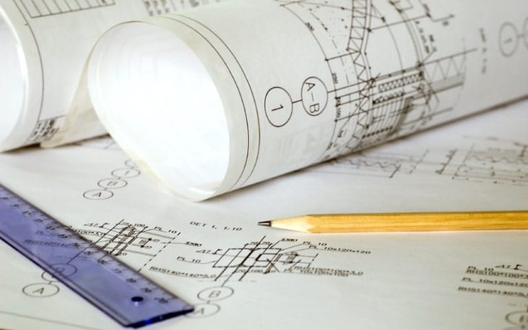 Architectural blueprints and drafting tools