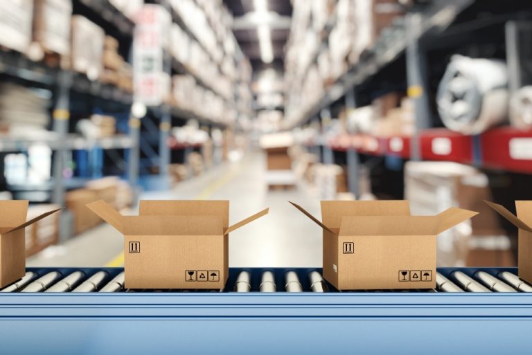 Empty boxes on conveyor belt